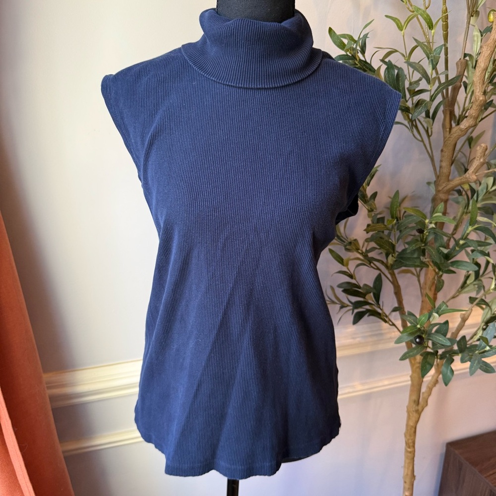 Lauren Ralph Lauren Ribbed Mock Neck Top Navy Sleeveless XL